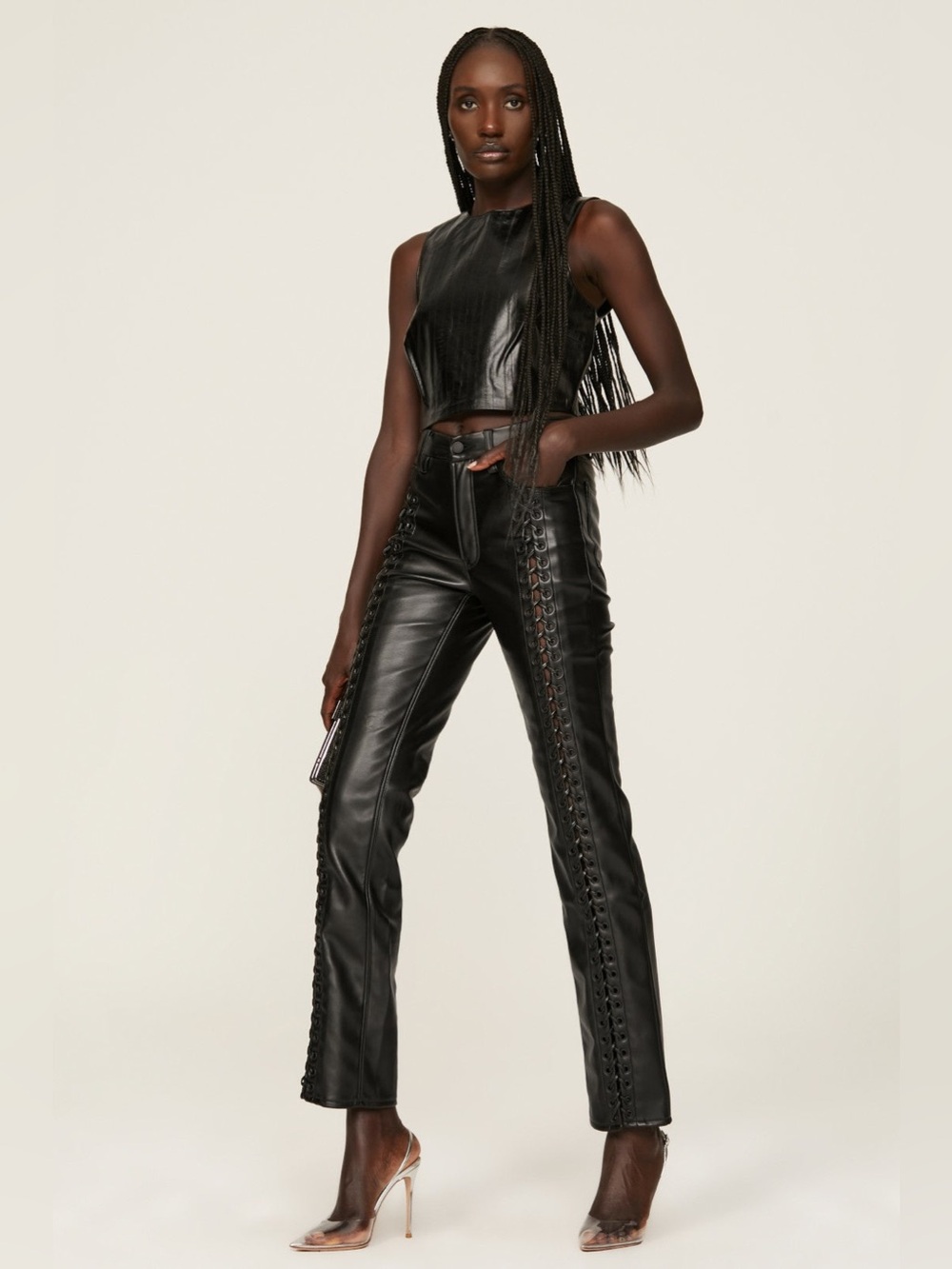 Good American Black Faux Leather Lace-Up Pants Size 4